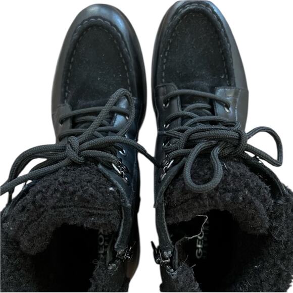 GEOX Rawelle ABX Faux Shearling Trimmed Waterproof Black Boots – Sz 9 - Picture 5 of 8